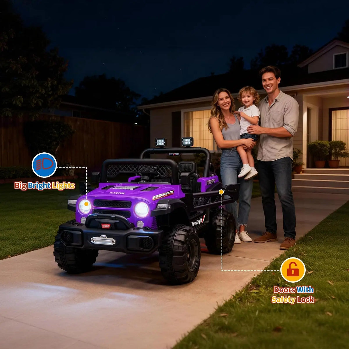 12V Purple Kids Ride‑On Jeep SUV Truck, Electric Toy Car with 7AH Battery, 2×550# Motors, Pre‑Paired Remote Control, Plastic Seat Wheels, US Full‑Environment‑Friendly for Children Gift