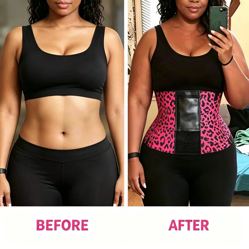 Women's Leopard Print Triple-Wrap Waist Trainer | High-Stretch Nylon Tummy Control Band | Adjustable Hook-and-Loop Compression Shapewear Belt | Dual-Use for Fitness and Everyday Outfits
