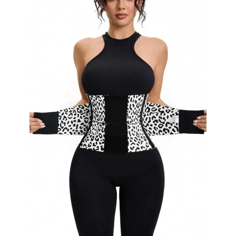 Women's Leopard Print Triple-Wrap Waist Trainer | High-Stretch Nylon Tummy Control Band | Adjustable Hook-and-Loop Compression Shapewear Belt | Dual-Use for Fitness and Everyday Outfits