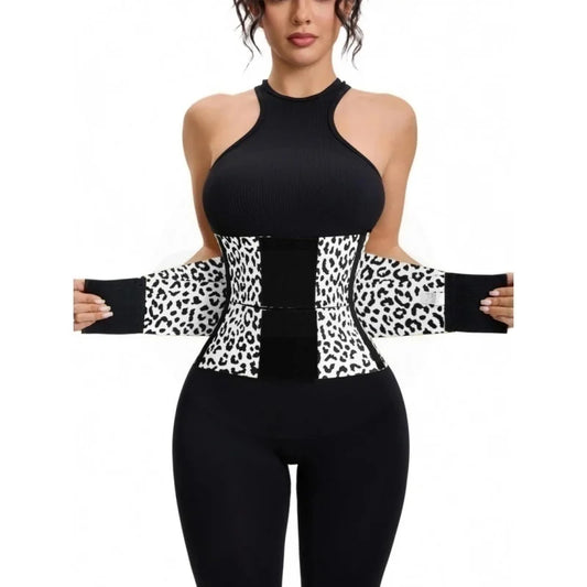 Women's Leopard Print Triple-Wrap Waist Trainer | High-Stretch Nylon Tummy Control Band | Adjustable Hook-and-Loop Compression Shapewear Belt | Dual-Use for Fitness and Everyday Outfits