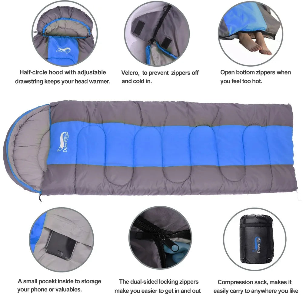 Desert&Fox Camping Sleeping Bag Lightweight 4 Season Warm & Cold Envelope Backpacking Sleeping Bag for Outdoor Traveling Hiking