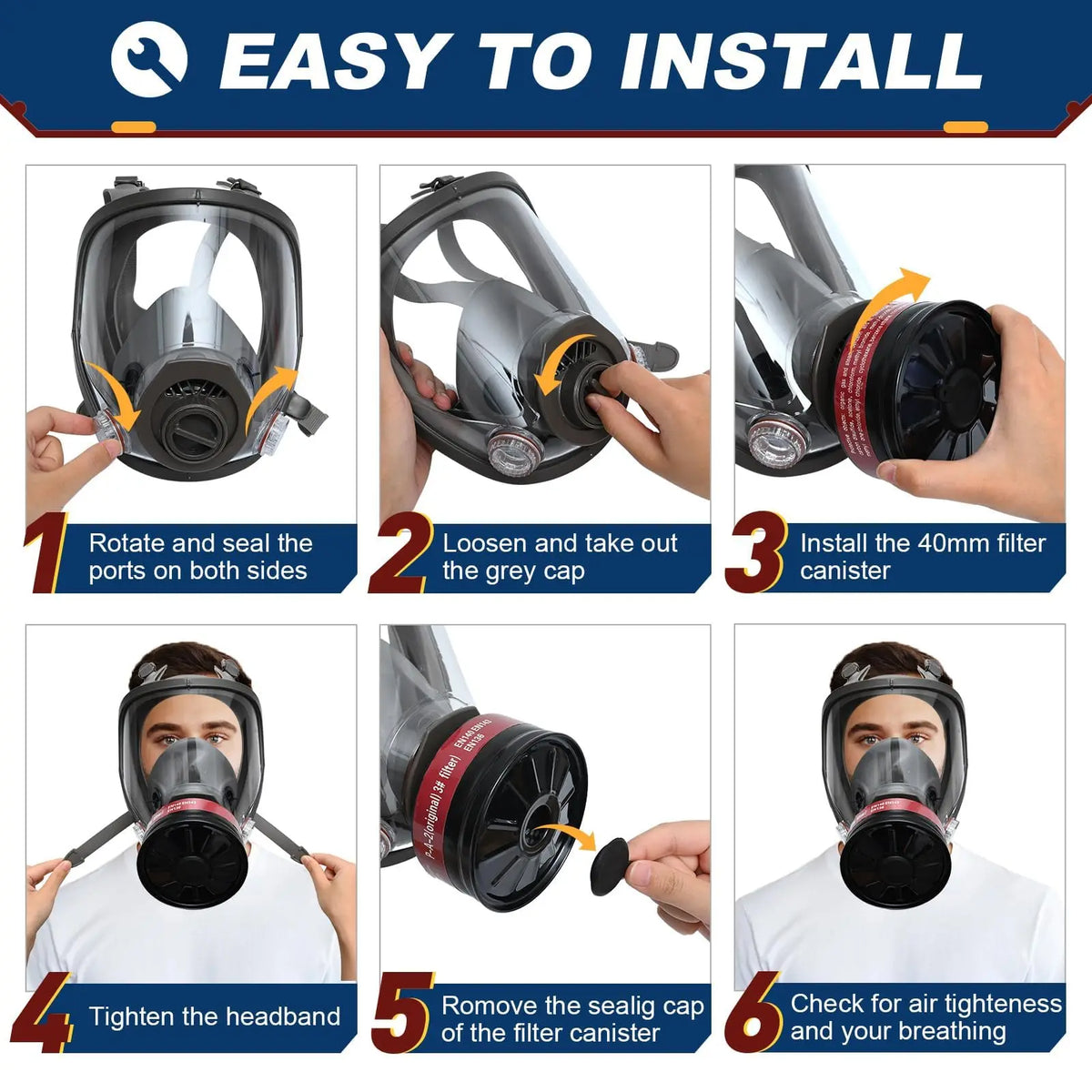 16IN1 Full Face Gas Mask Survival Chemical Respirator with 40mm Filter Activated Carbon Full Face Masks for Safety Protection