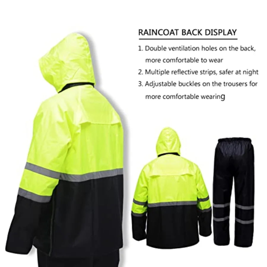 Rain Suit, High Visibility Reflective Safety Jacket, Lightweight Rain Gear, Waterproof Rain Jacket with Pants