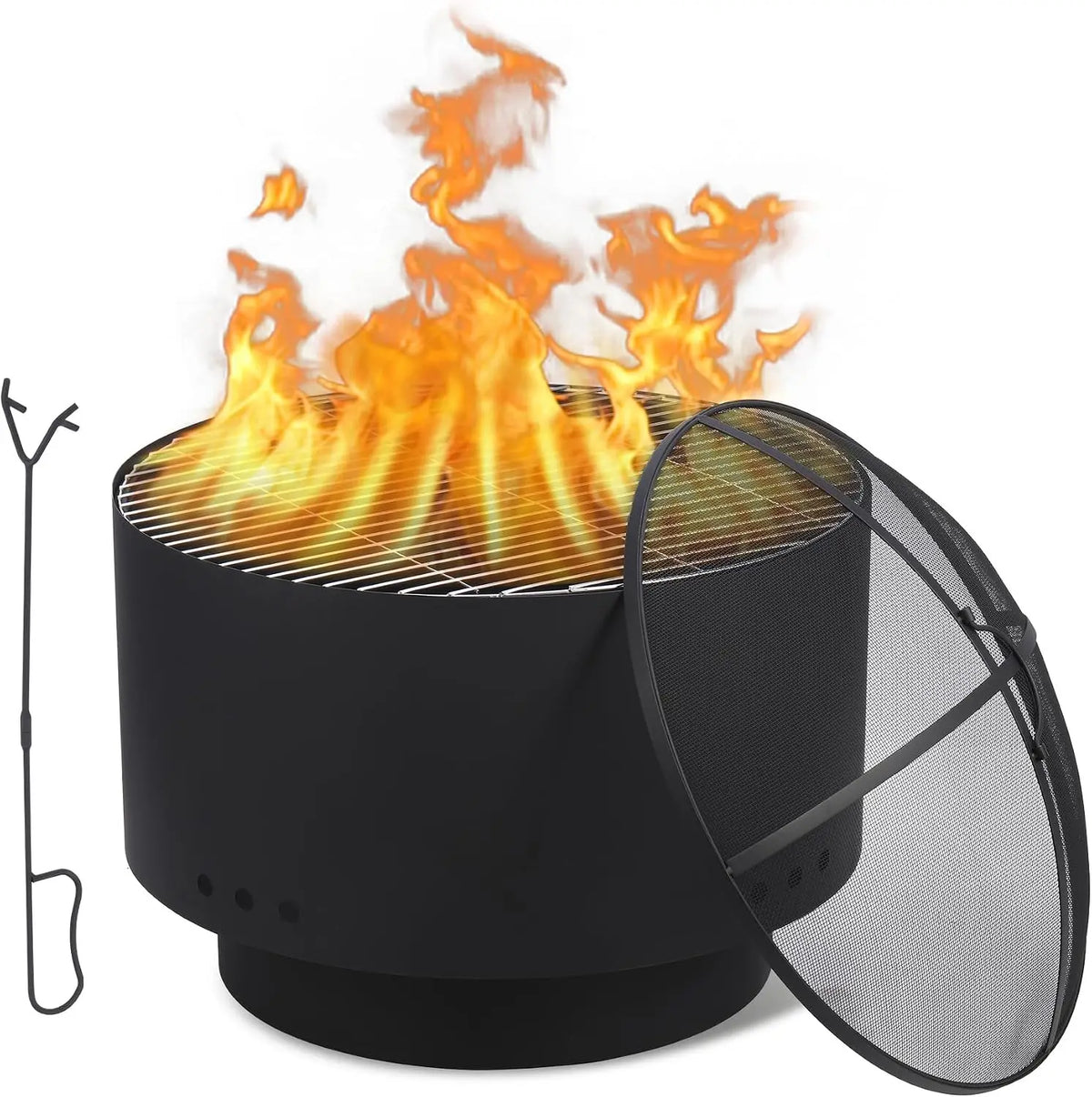 Tacleekii 26 inch Outdoor Fire Pit with Fire Cover Smokeless Wood Burning Fire Pits for Outside BBQ Garden Yard Camping