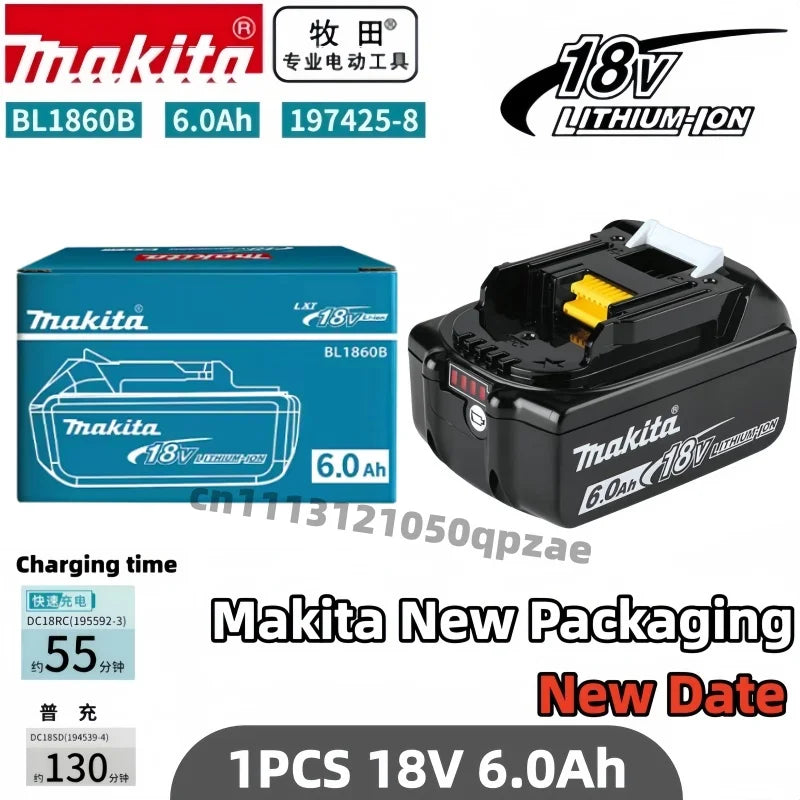 100% Original Makita Battery, 18V 6.0Ah Rechargeable Battery, Replacing Makita BL1830B L1840B L1850B L1860B, Power Tool Battery