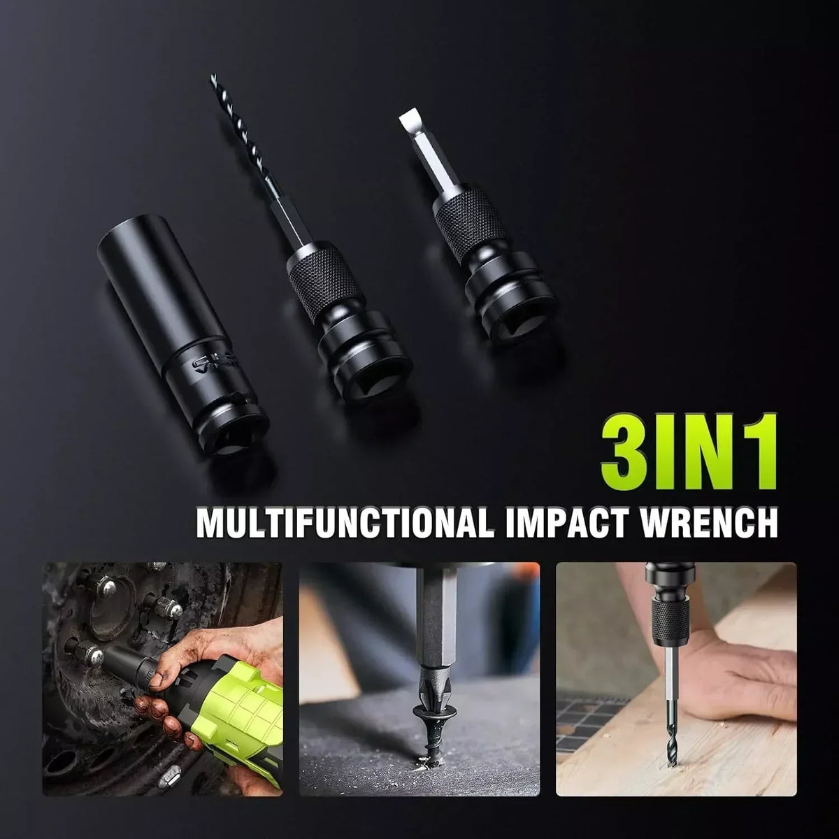 Robustrue RT550B 3-in-1 550N.m Impact Wrench & Cordless Drill & Screwdriver Brushless 2800RPM High Torque Impact Gun Car Power Tools with 4.0Ah Battery