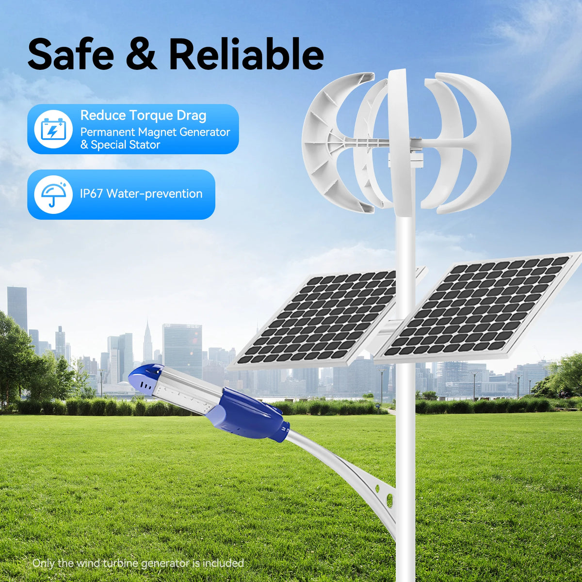 600W 24V Vertical Axis Wind Turbine Generator Lantern Shape 5 Blades Low Start Up Speed 2m s IP67 Controller Flange for Home Marine Street Light Off Grid