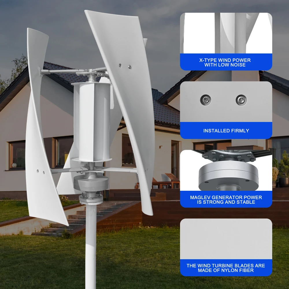 US Delivery of 3000W VerticalWind Turbine 12V/24V Low-Noise Household 220V With Free Charging Controller