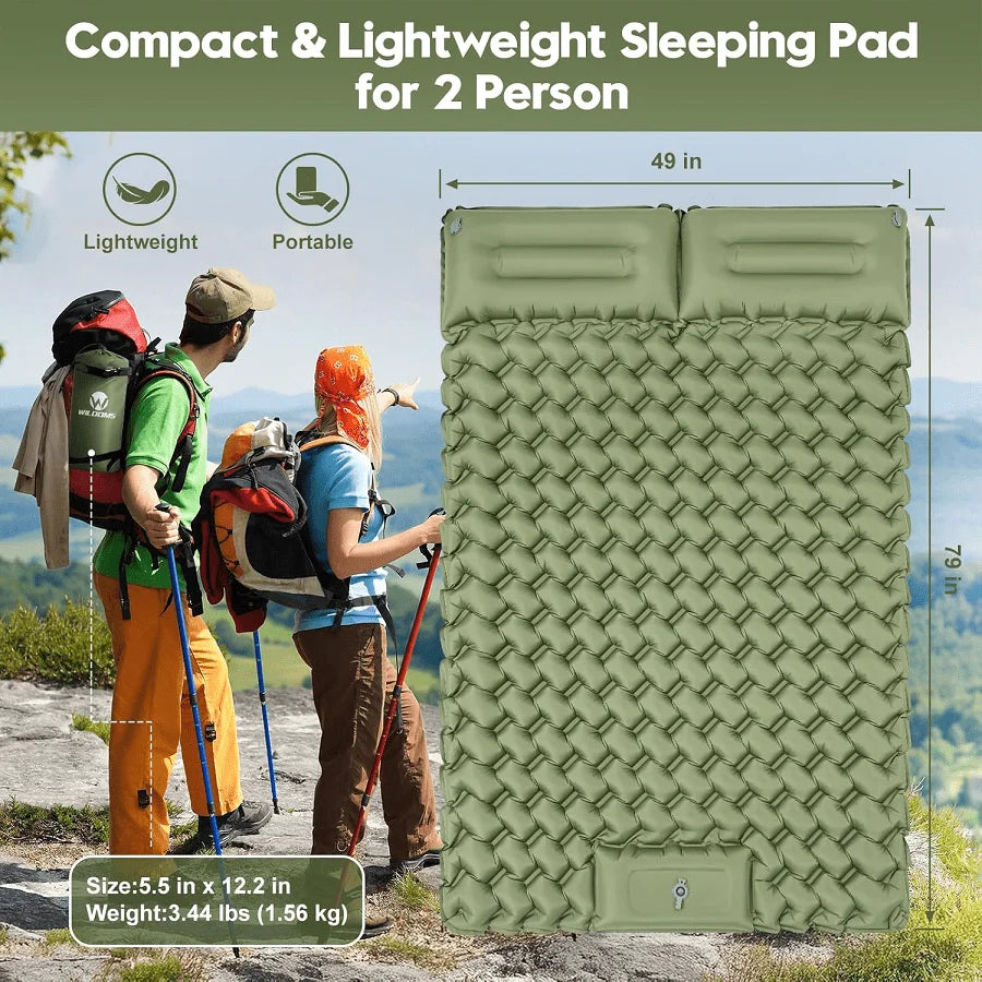 Double Camping Sleeping Pad, Extra Thick Camping Mattress, Suitable For 2 People With Pillows, Built-In Foot Pump, Portable Sleeping Pad, Ideal For Backpacking And Tent Travel