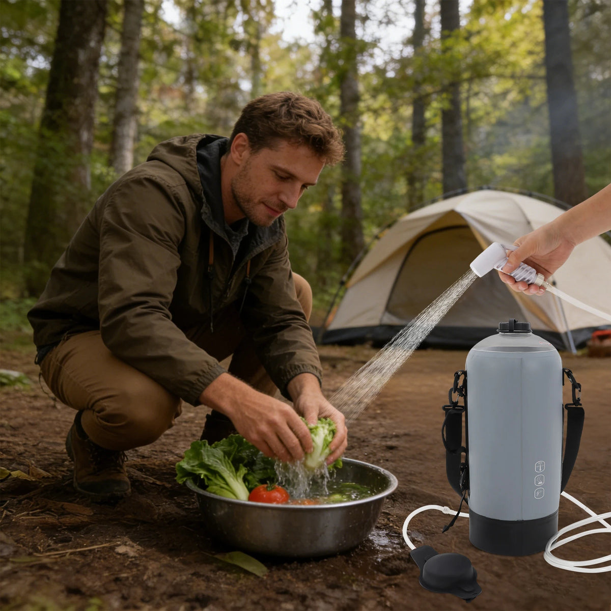 3 Gallon Solar Heating Portable Pressure Camp Shower PVC Seamless Pressurized Shower Bag Hand Air Pump 6.23ft Hose Scale Design