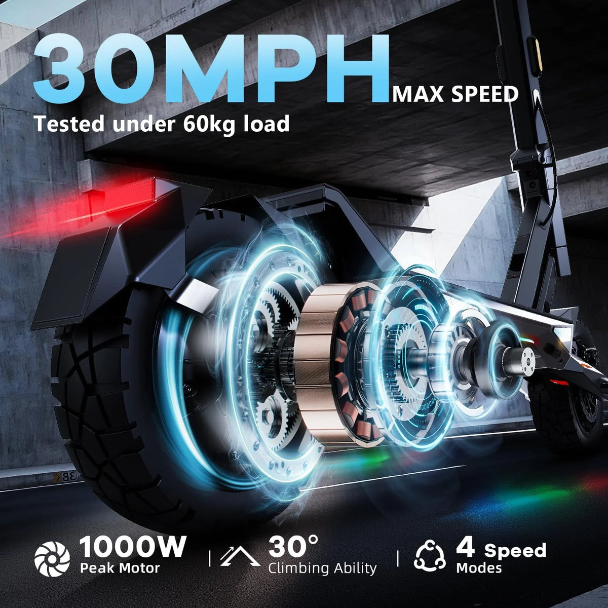 ONECNA T3PRO T3  Electric Scooter 32MPH,1500W 1000W Fast E-Scooter for Adults and Teens,10 Inch Off-Road Tires, Portable and Foldable Long Range Escooter Commuter RGB