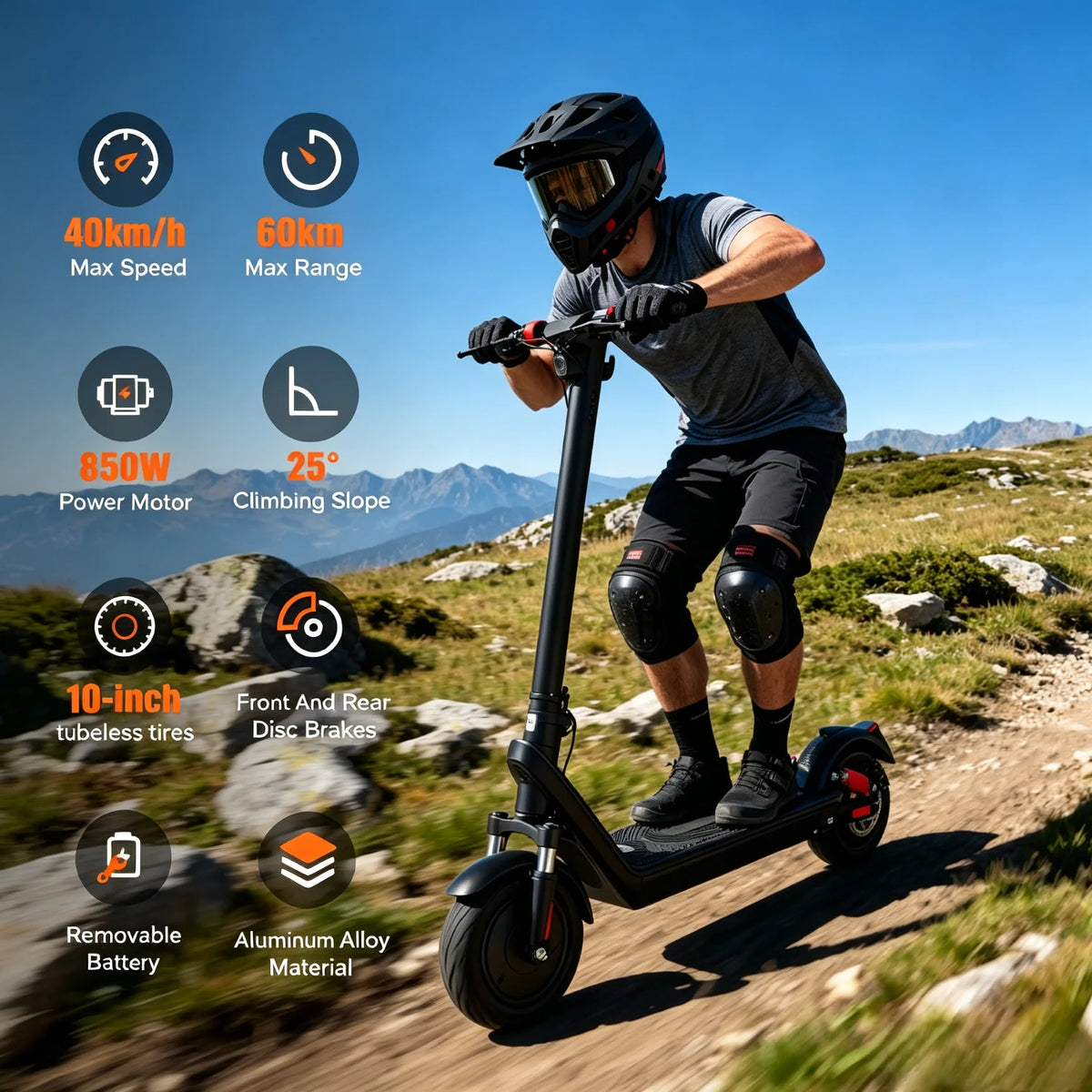 X9B Adult Folding Electric Scooter, 850W Motor, Max 40km/h Speed, 60km Long Range, Removable Battery, Front & Rear Dual Shock Absorbers, 10-inch Tubeless Tires, IPX4 Waterproof Commuter E Scooter