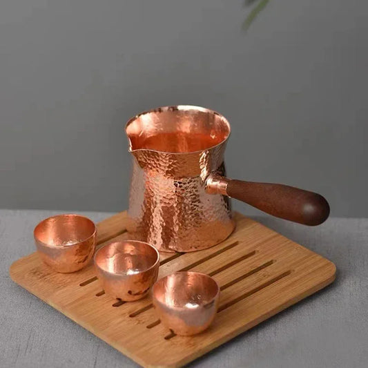 400ML Pure Copper Pitcher Jug Tea Pot With Wooden Handle Kettles Hammer Handcraft  Drinkware