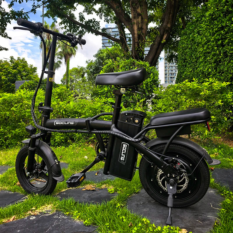 Black E-Bike, Foldable Ebike, 500W Motor, Detachable Battery,Max Load 330LBS, 19.9MPH Top Speed, 14*2 All-Terrain Tires，Bright Headlight 3-Riding Modes 6-Hour Charging Time, City Commuter Bike, Front Shock Absorptions/Full