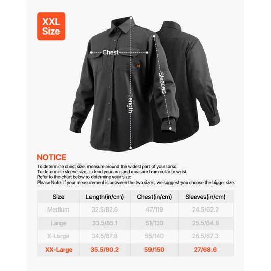 SucceBuy Flame Resistant Welding Jacket 7oz. FR Shirts for Men Machine Washable Cotton Heat-Resistant Welding Shirt - XL Size