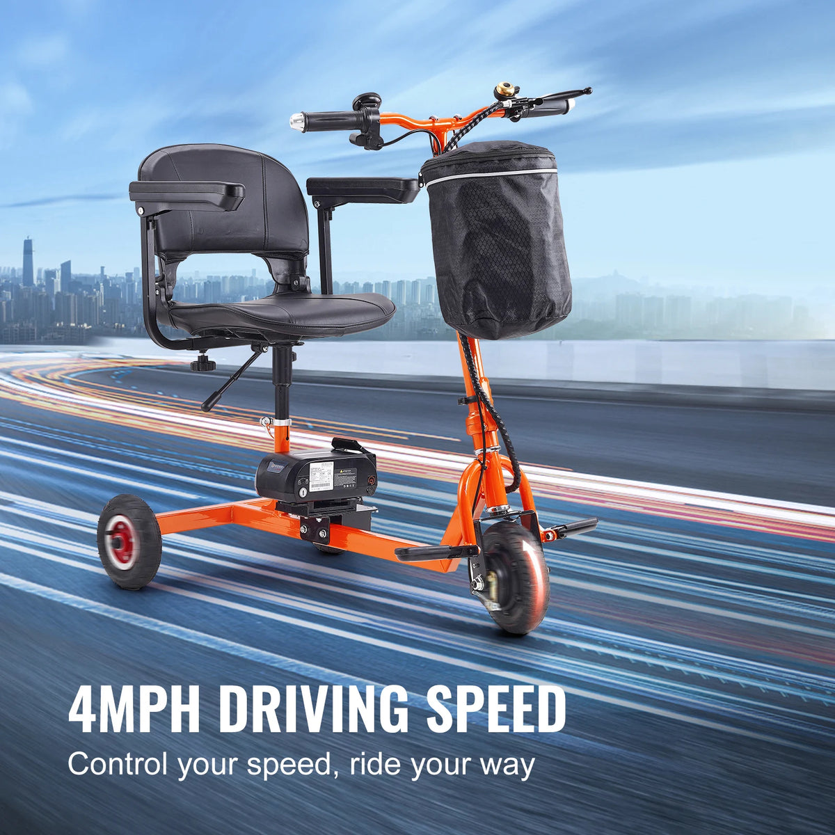 SucceBuy Foldable 3 Wheel Mobility Scooter for Seniors Portable Electric Powered Mobility Scooter All Terrain Travel Wheelchair