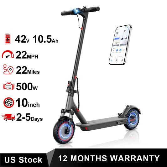 2026 New 10inch Electric Scooter 500W 22MPH Max Speed Adult APP Smart Scooter Shock-absorbing Anti-skid Folding Electric Scooter for Adult