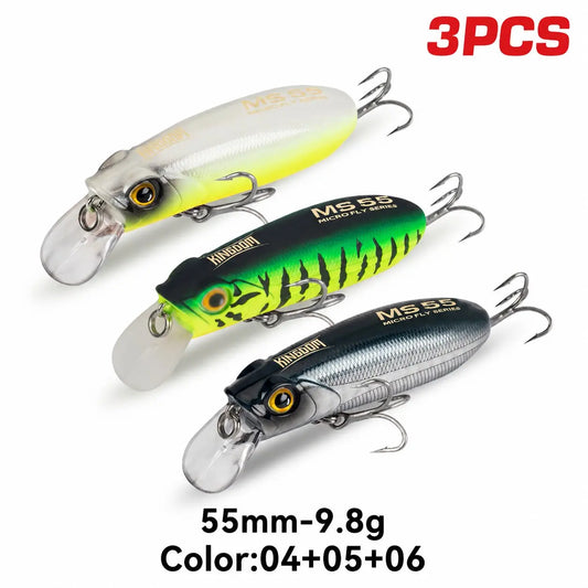 KINGDOM 3PCS Micro-Fish Scales Series Crankbait Lures, Mini Fishing Lure 55mm/65mm Lightweight Hard Bait with Realistic Scale Pattern, Floating Slow Sinking Minnow Baits for Bass Trout Freshwater Fishing