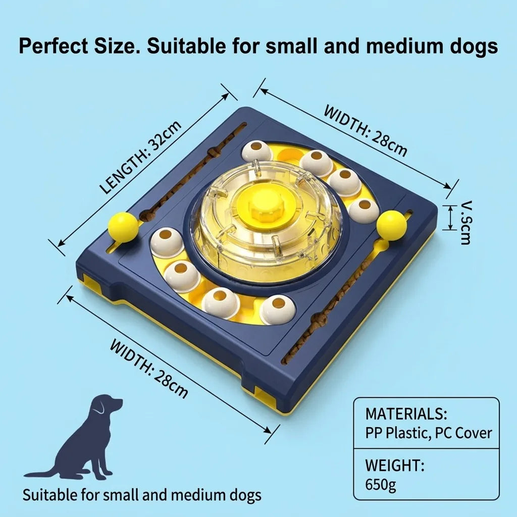 Dog Puzzle Toy, DJ Turntable Style Interactive Pet Treat Dispenser for Mental Stimulation, Level 2 Intermediate Enrichment Slow Feeder for Large & Medium Dogs, Durable IQ Game for Boredom Relief