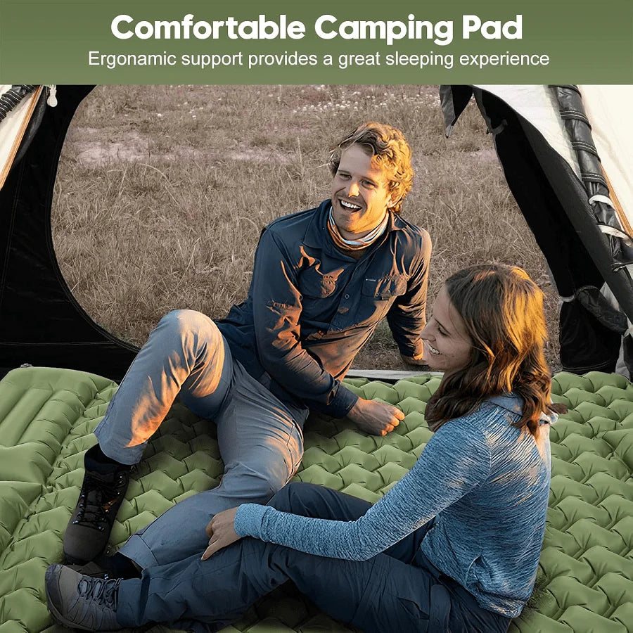 Double Camping Sleeping Pad, Extra Thick Camping Mattress, Suitable For 2 People With Pillows, Built-In Foot Pump, Portable Sleeping Pad, Ideal For Backpacking And Tent Travel
