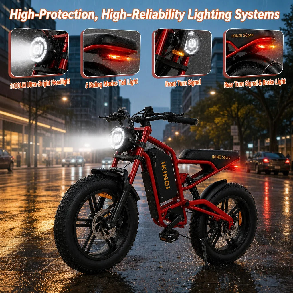 IKINGI S6pro 1000W Peak Electric Moped E-Bike | 48V 15Ah Lockable Battery, Full Suspension & 16x4" Fat Tires | 7-Speed All-Terrain Off-Road Electric Bicycle with LCD & IP65 Waterproof