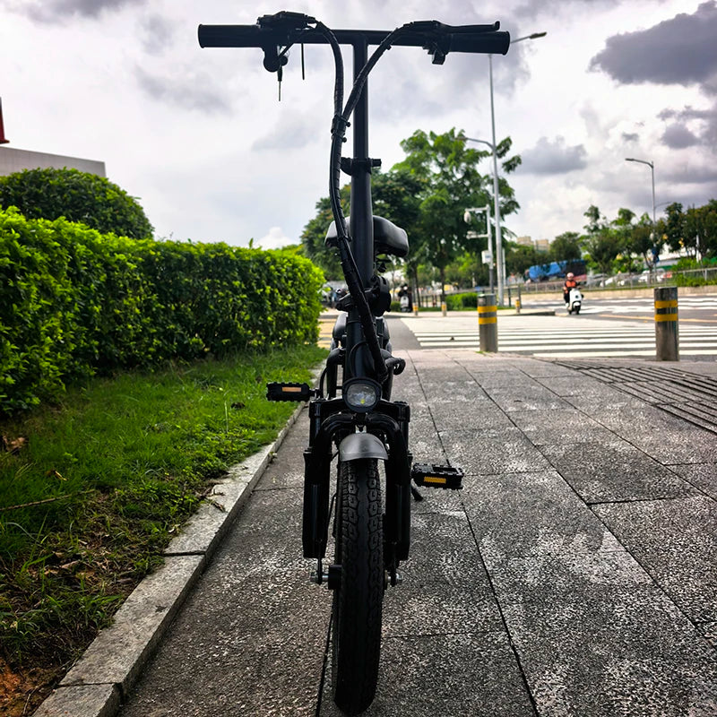 Black E-Bike, Foldable Ebike, 500W Motor, Detachable Battery,Max Load 330LBS, 19.9MPH Top Speed, 14*2 All-Terrain Tires，Bright Headlight 3-Riding Modes 6-Hour Charging Time, City Commuter Bike, Front Shock Absorptions/Full