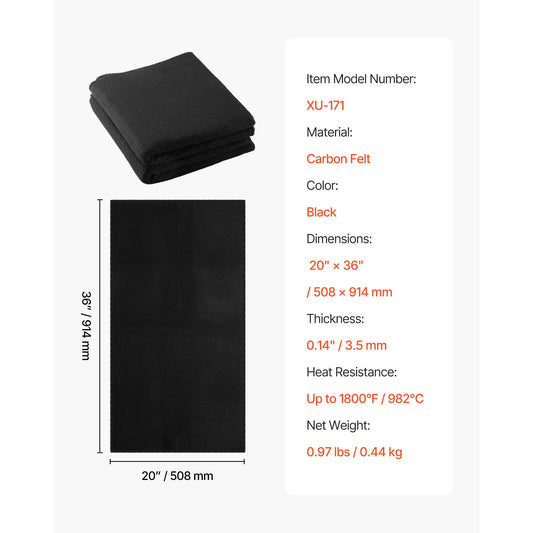 SucceBuy Carbon Felt Welding Blanket Up to 1800°F Heat Resistant Safety Protection Blanket Carbon Fiber Fireproof Insulation Mat