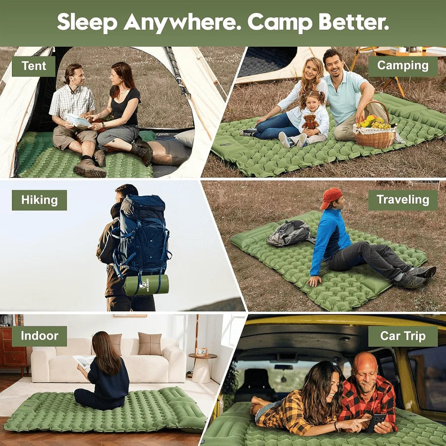 Double Camping Sleeping Pad, Extra Thick Camping Mattress, Suitable For 2 People With Pillows, Built-In Foot Pump, Portable Sleeping Pad, Ideal For Backpacking And Tent Travel