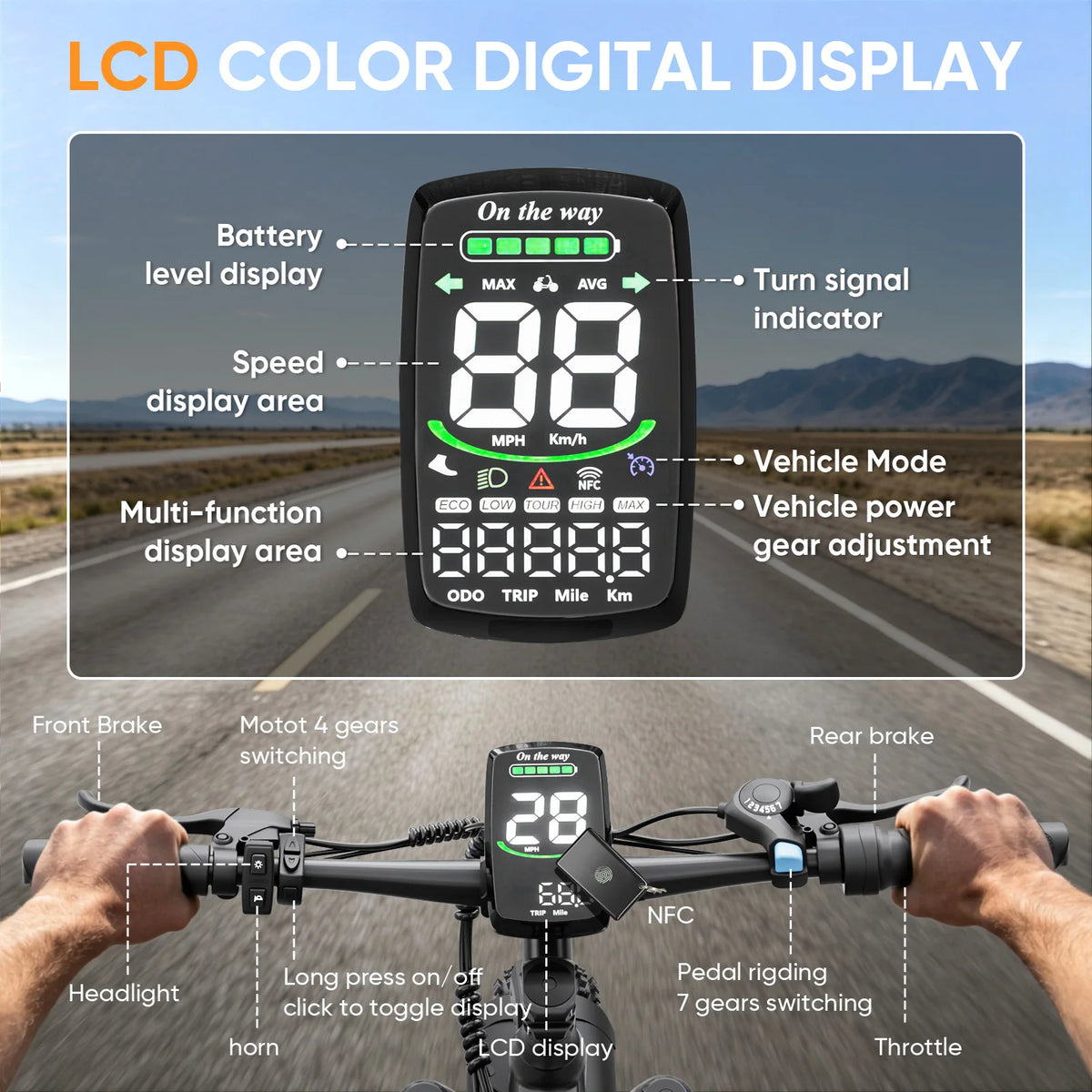 Spacewalk 1500W Peak Motor Electric Bike for Adults 26"x4.0 Fat Tire E-Bike, 48V 15Ah Removable Battery, 28MPH Fast Speed, 60 Miles Range, NFC Unlock, Front Suspension, 7-Speed Mountain Ebike with Rear Rack