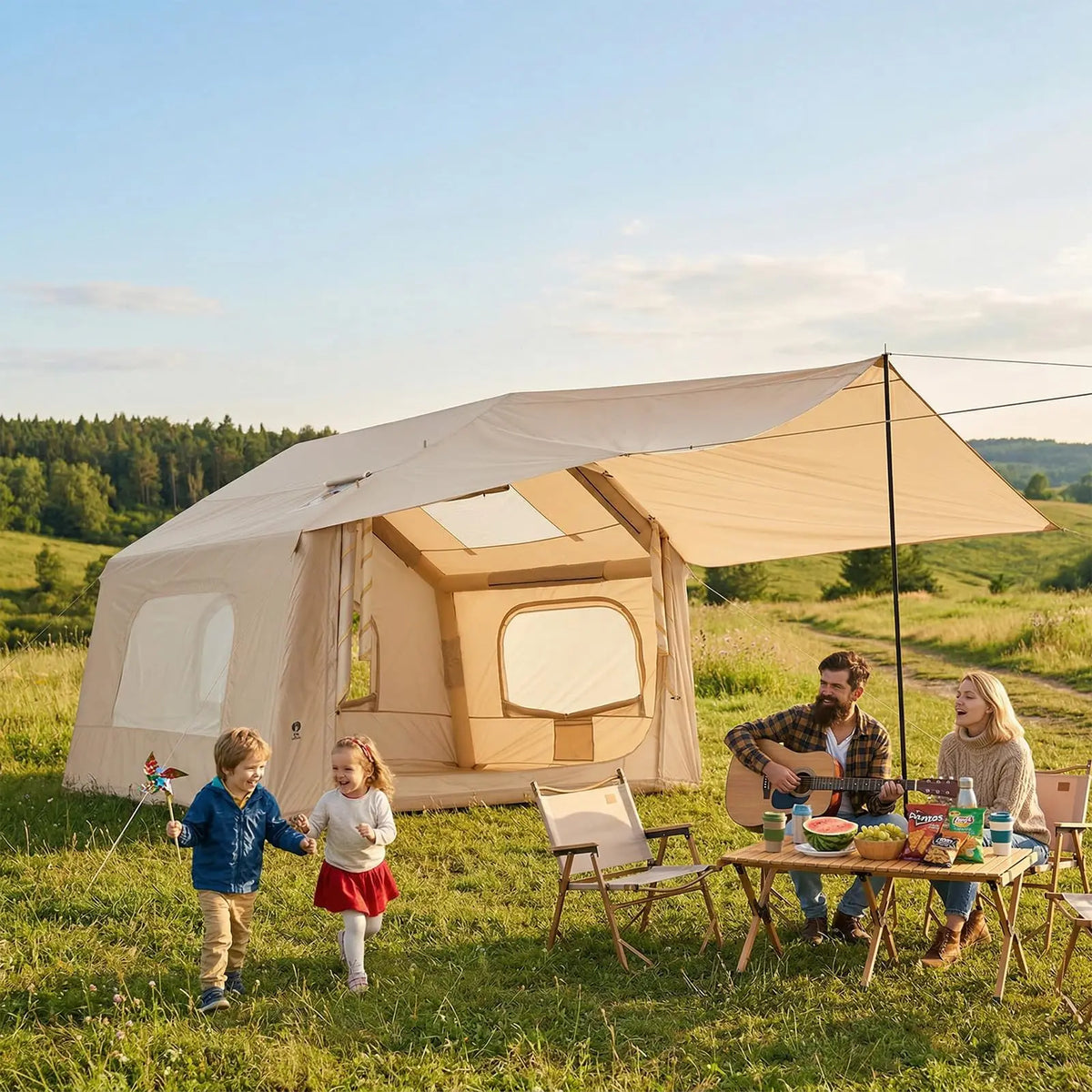 Spacious Inflatable Camping Tent for 6 People - Quick Setup with Skylight and Canopy - Durable Outdoor Shelter - Large 8 Square Size