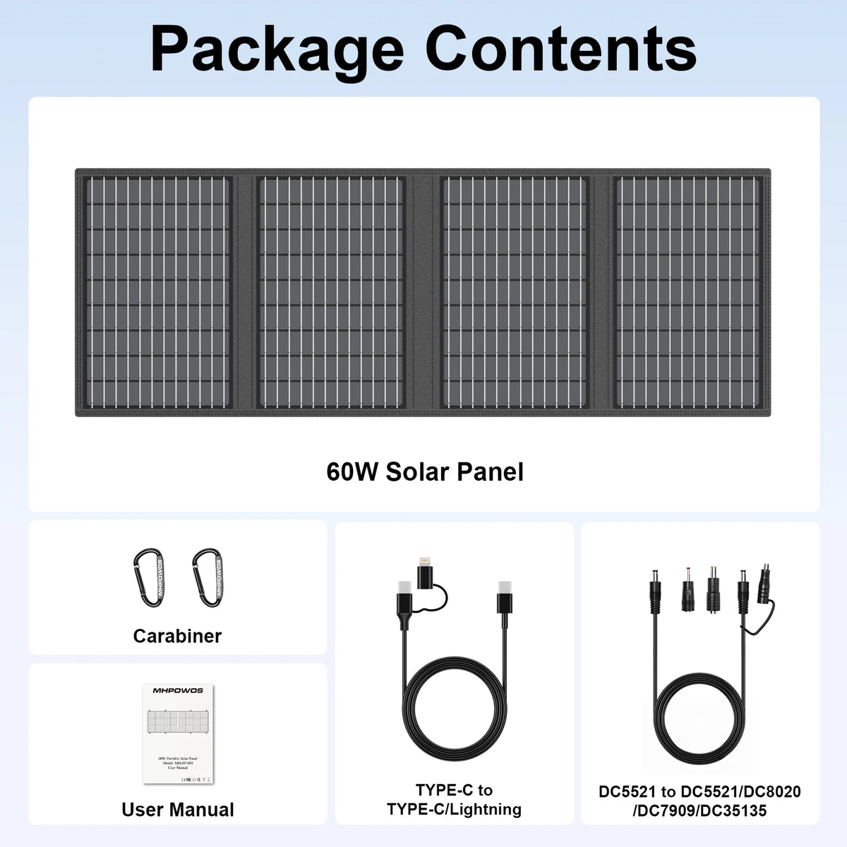 MHPOWOS 18V Portable Solar Charger 60W / 45W Foldable Solar Panel for Solar Generators Outdoor Camping Travel Powerbank Phone