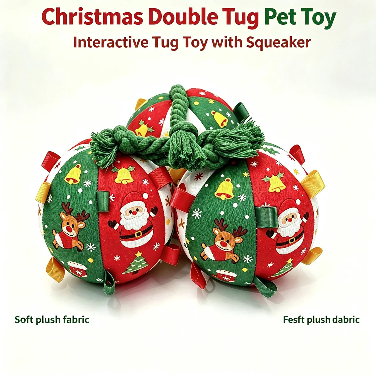 Christmas Interactive Dog Ball Toy with Bells, Durable Plush Pet Toy for Boredom Relief, Holiday Training Fetch Toy for All Dogs