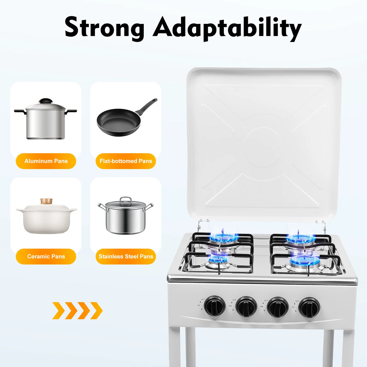 4 Burner Gas Stove Portable Outdoor Stove W/ Wind Blocking Cover Ng/Lpg Gas Stove White with 2 Storage Shelves 19.3*19.3*31.1in