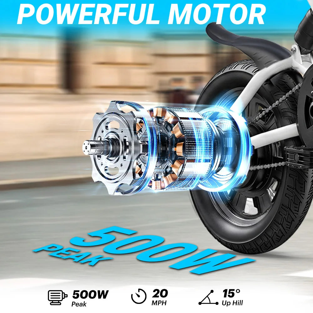 DYU X1 14” Folding Electric Bike Mini E-Bike 500W Peak 20MPH 36V 7.8AH Battery Compact City Commuter Electric Bicycle Style