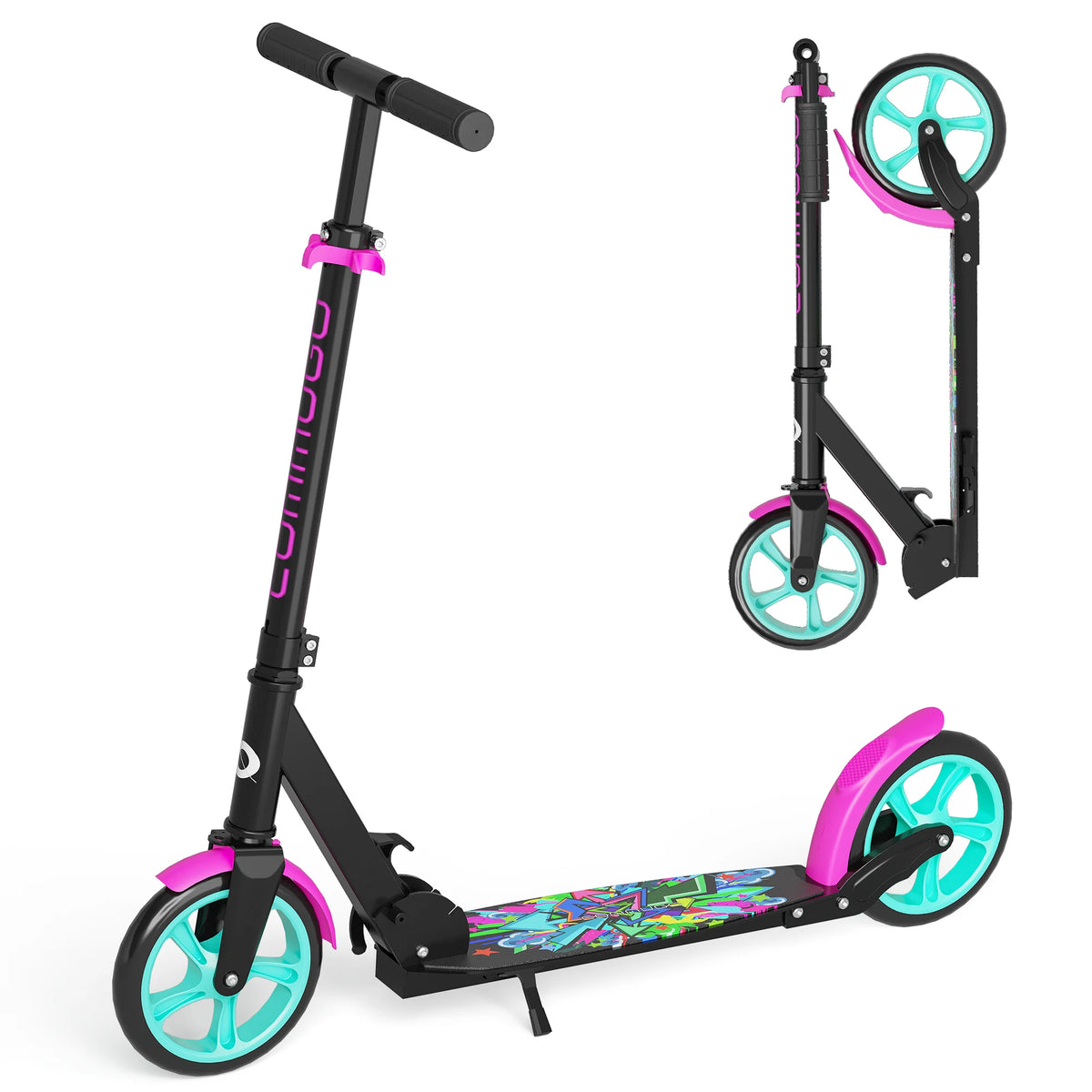 Commugo T1 Kick Scooter for Ages 6+,Kids, Teens & Adults. 4 Adjustable Levels, Foldable, Lightweight, Anti-Shock Suspension, Max Load 240 LBS