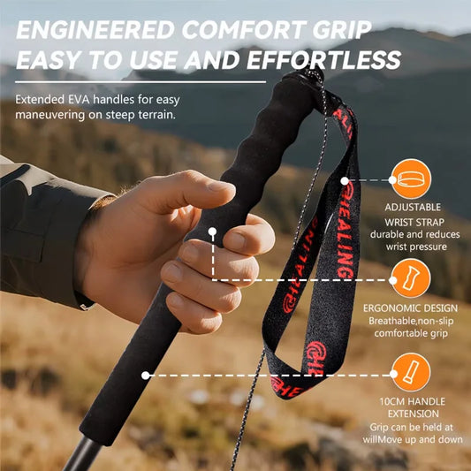 OKHEALING 110g Ultra-Light 5-Section Foldable Carbon Fiber Trekking Poles Portable Outdoor Hiking Walking Sticks