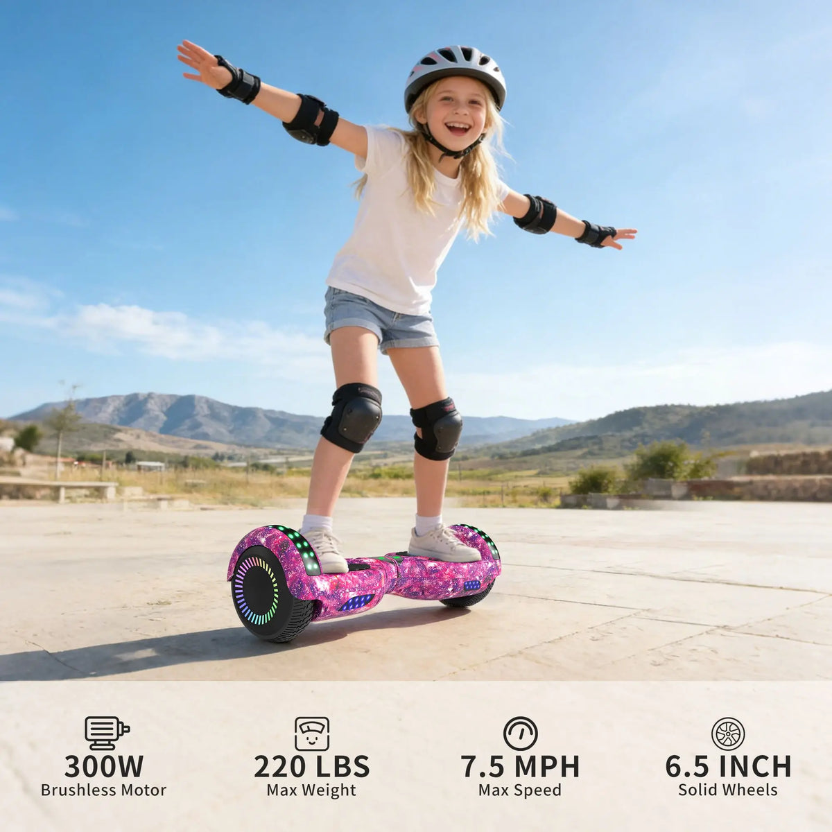 SIMATE Hoverboard for Kids Adults, All Terrain Electric Self Balancing Scooter with Bluetooth, LED Lights and APP Control, Perfect Gift for Girls Boys