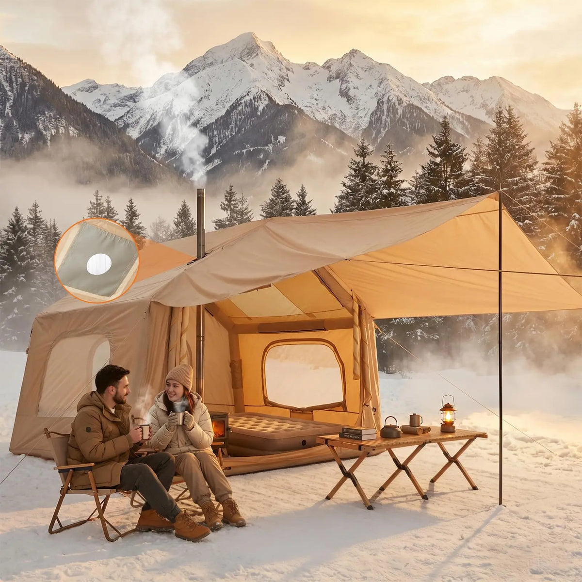Spacious Inflatable Camping Tent for 6 People - Quick Setup with Skylight and Canopy - Durable Outdoor Shelter - Large 8 Square Size
