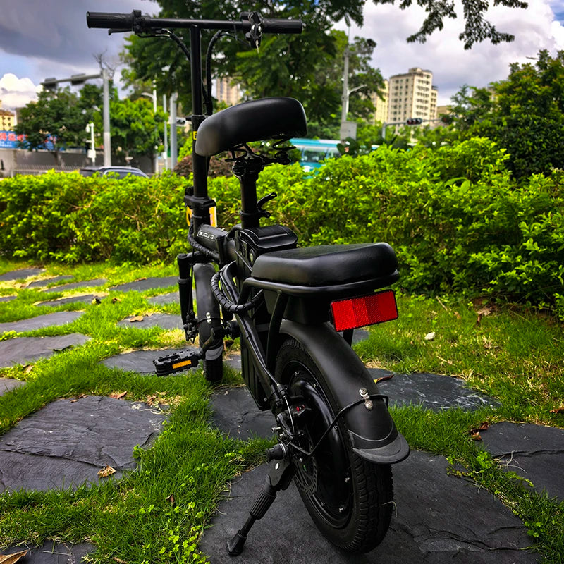 Black E-Bike, Foldable Ebike, 500W Motor, Detachable Battery,Max Load 330LBS, 19.9MPH Top Speed, 14*2 All-Terrain Tires，Bright Headlight 3-Riding Modes 6-Hour Charging Time, City Commuter Bike, Front Shock Absorptions/Full