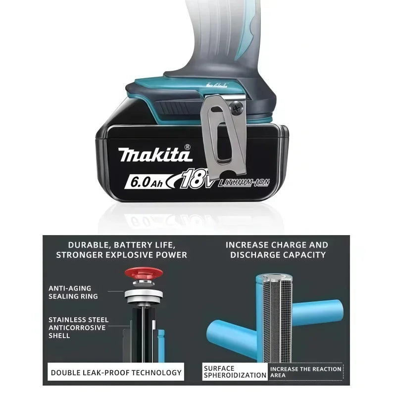100% Original Makita Battery, 18V 6.0Ah Rechargeable Battery, Replacing Makita BL1830B L1840B L1850B L1860B, Power Tool Battery