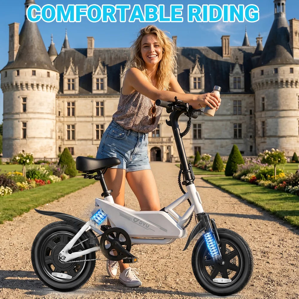 DYU X1 14” Folding Electric Bike Mini E-Bike 500W Peak 20MPH 36V 7.8AH Battery Compact City Commuter Electric Bicycle Style