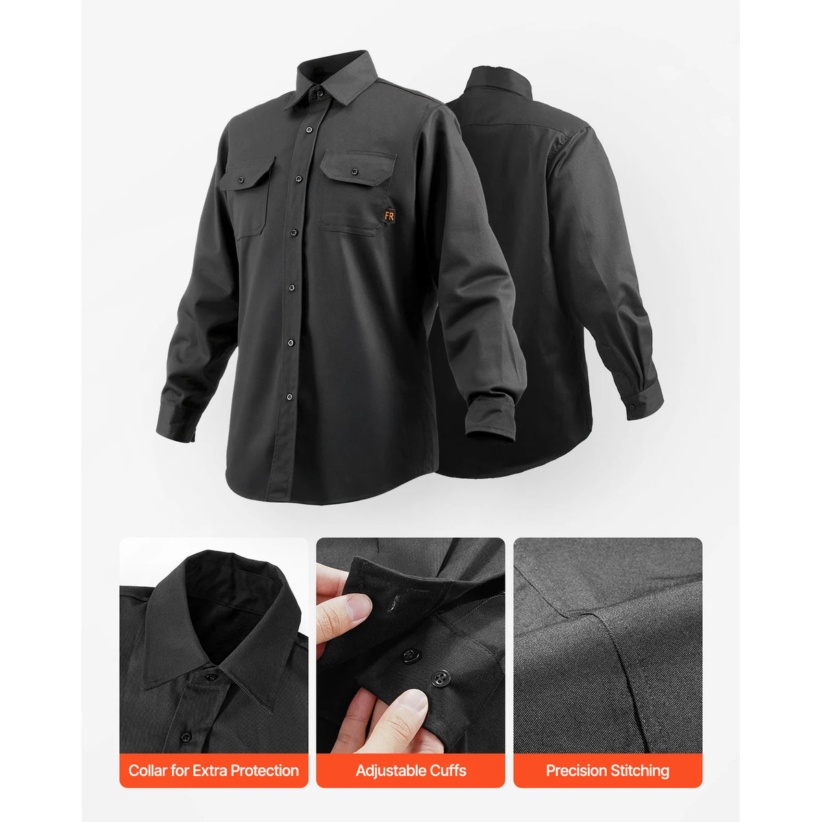 SucceBuy Flame Resistant Welding Jacket 7oz. FR Shirts for Men Machine Washable Cotton Heat-Resistant Welding Shirt - XL Size