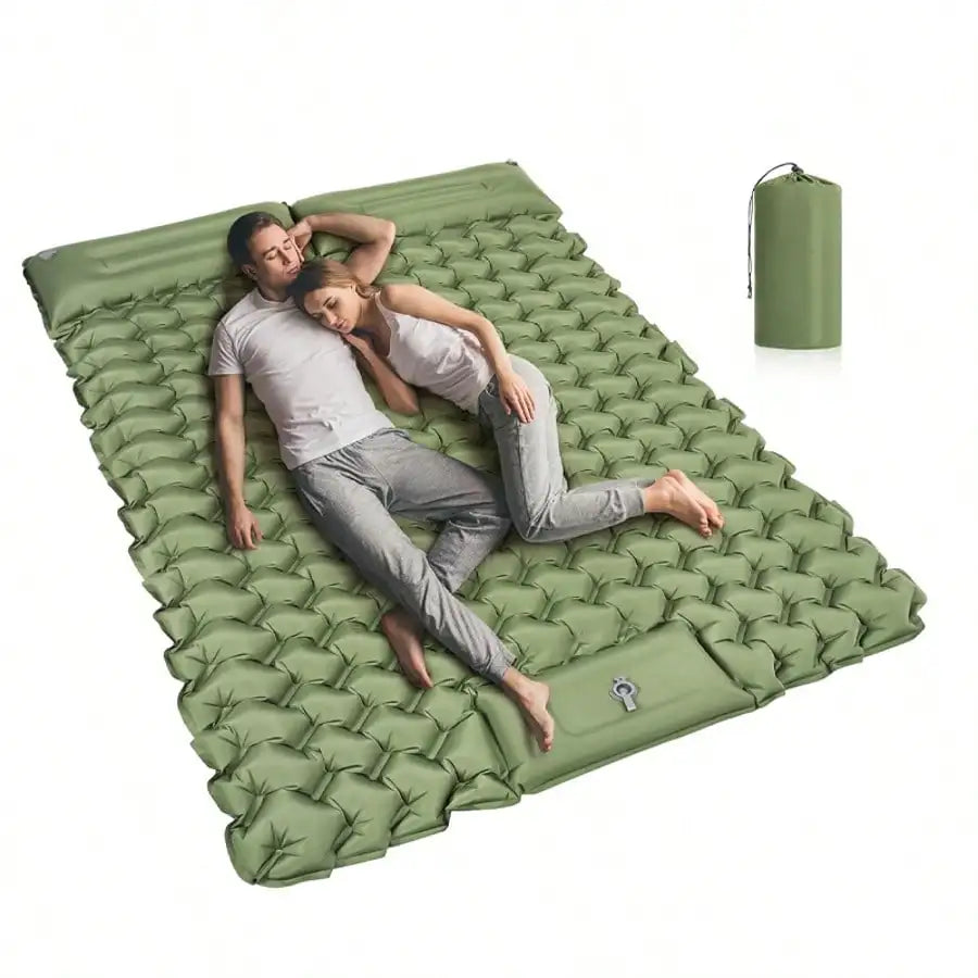 Double Camping Sleeping Pad, Extra Thick Camping Mattress, Suitable For 2 People With Pillows, Built-In Foot Pump, Portable Sleeping Pad, Ideal For Backpacking And Tent Travel