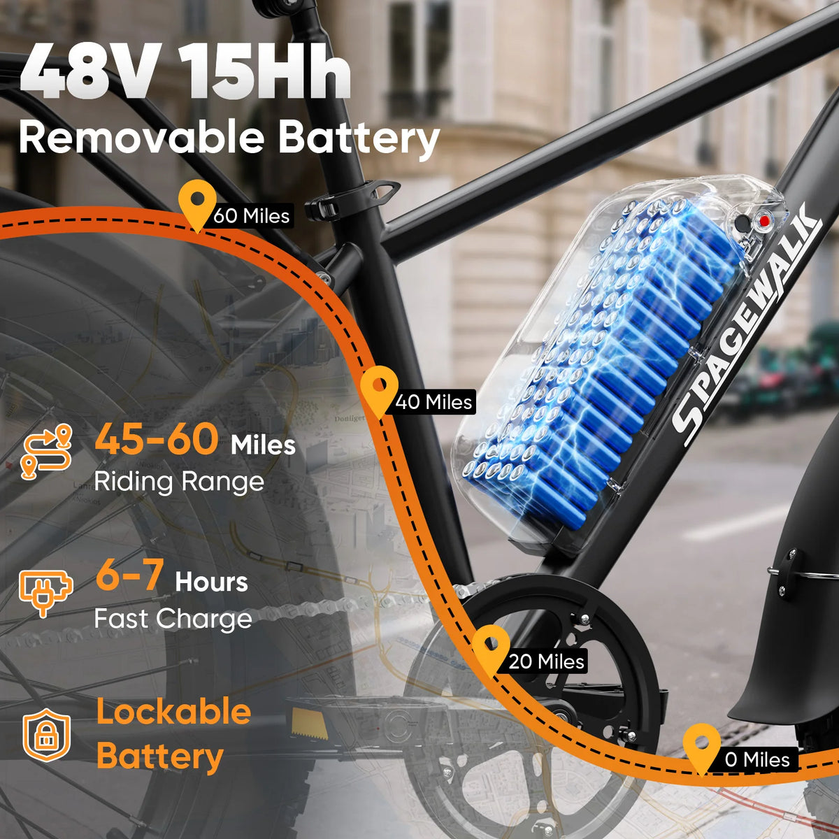 Spacewalk 1500W Peak Motor Electric Bike for Adults 26"x4.0 Fat Tire E-Bike, 48V 15Ah Removable Battery, 28MPH Fast Speed, 60 Miles Range, NFC Unlock, Front Suspension, 7-Speed Mountain Ebike with Rear Rack