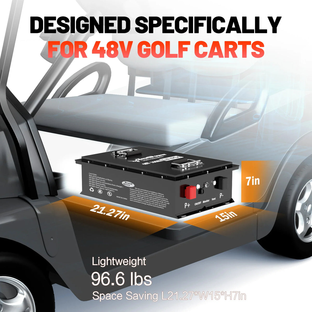 PAOWERIC Complete 48V 100Ah Lithium Golf Cart Battery System w/ 200A BMS + 58.4V Charger, Drop-In Ready for Club Car, EZGO, Yamaha, Marine & Solar Backup