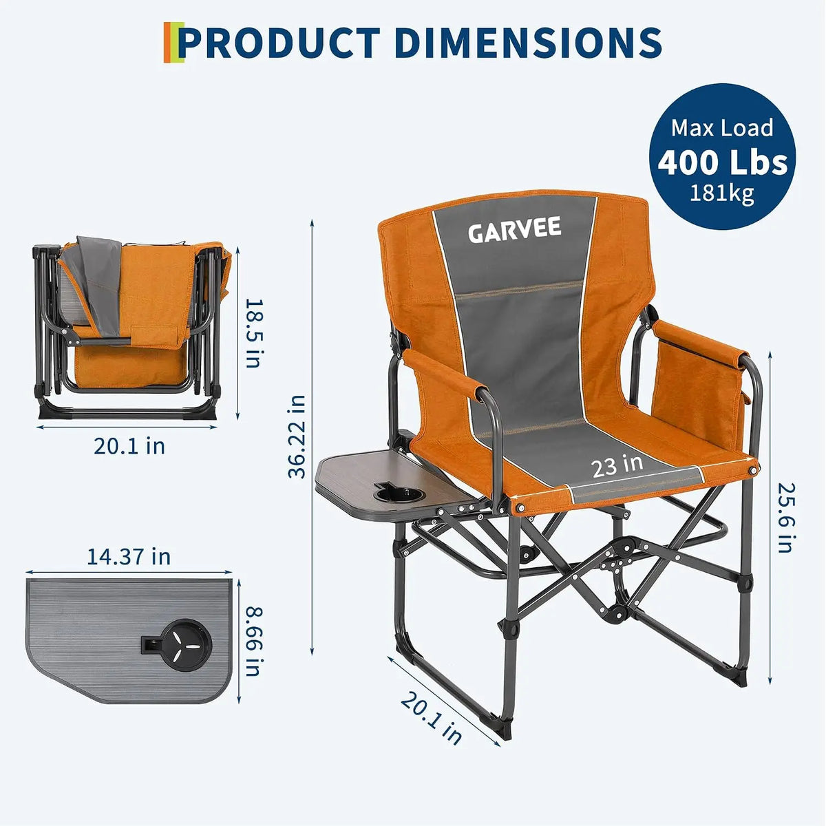 Tacleekii Oversized Camping Directors Chair, Portable Folding Lawn Chairs with Side Table for Adults Outdoor Foldable Camp Chair with Pocket for Beach, Fishing, Picnic