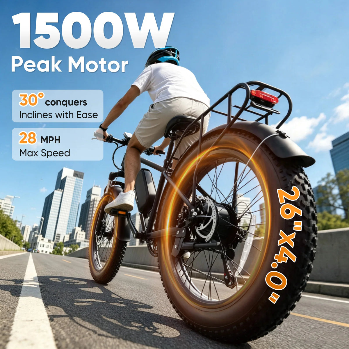 Spacewalk 1500W Peak Motor Electric Bike for Adults 26"x4.0 Fat Tire E-Bike, 48V 15Ah Removable Battery, 28MPH Fast Speed, 60 Miles Range, NFC Unlock, Front Suspension, 7-Speed Mountain Ebike with Rear Rack