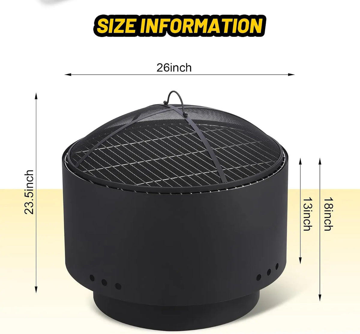 Tacleekii 26 inch Outdoor Fire Pit with Fire Cover Smokeless Wood Burning Fire Pits for Outside BBQ Garden Yard Camping