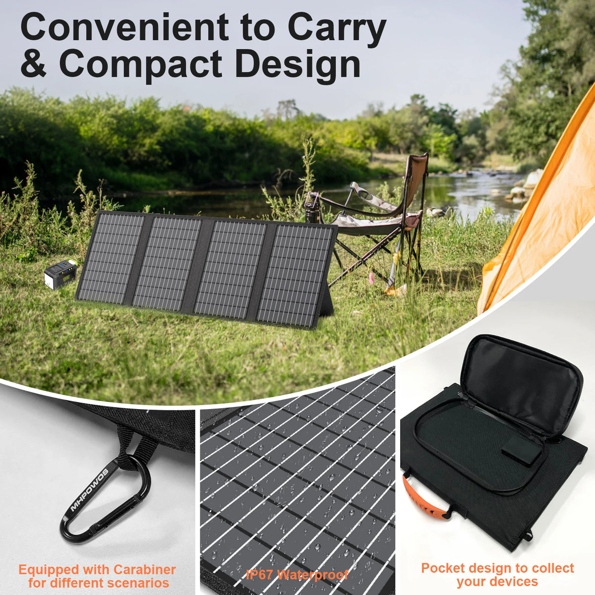 MHPOWOS 18V Portable Solar Charger 60W / 45W Foldable Solar Panel for Solar Generators Outdoor Camping Travel Powerbank Phone