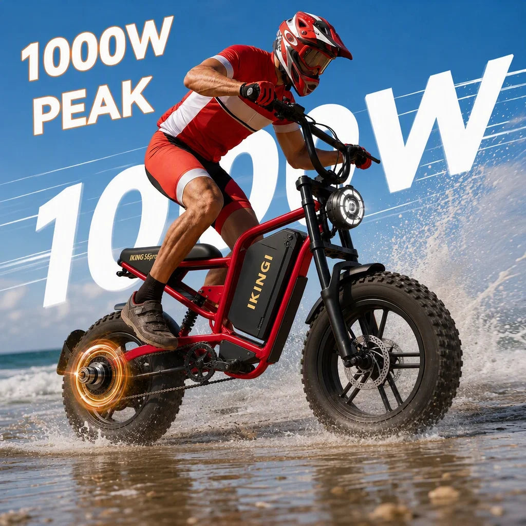 IKINGI S6pro 1000W Peak Electric Moped E-Bike | 48V 15Ah Lockable Battery, Full Suspension & 16x4" Fat Tires | 7-Speed All-Terrain Off-Road Electric Bicycle with LCD & IP65 Waterproof